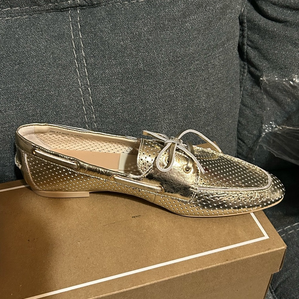 Dolce Vita Platinum Perforated Leather Loafers